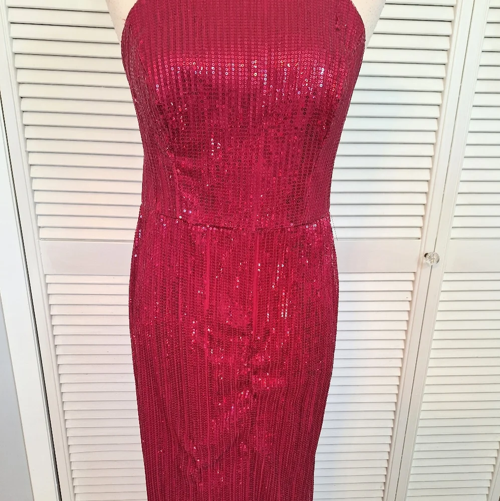 Adrianna papell halter sequin body form dress sz 6 - Picture 2 of 8